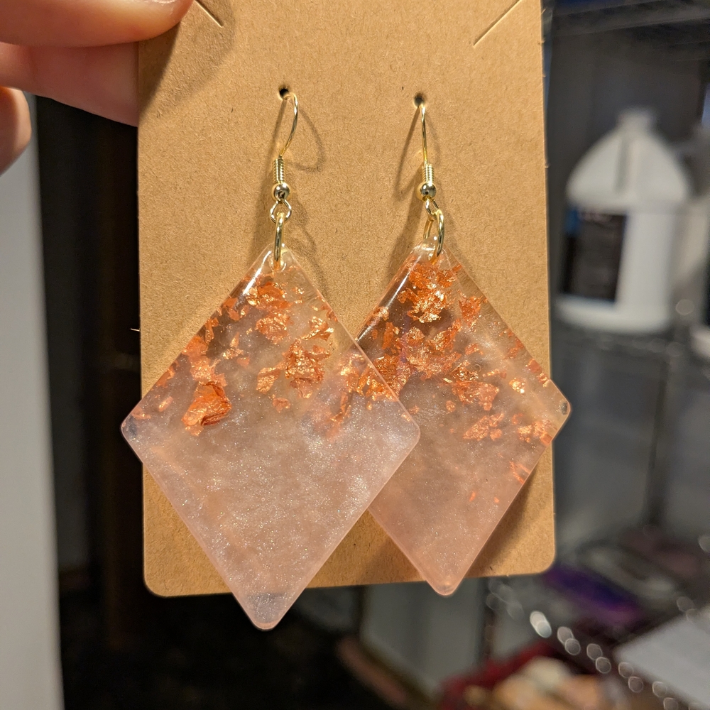 Rose Gold And Iredescent Pink Earrings Large